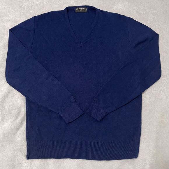 VTG Continental Sweater Mens Large Navy Blue VNeck Pullover Preppy Made In USA - Picture 1 of 8